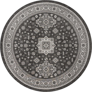Charcoal Gray 13' 1 x 13' 1 Outdoor Aztec Round Area Rug Weather Resistant for Patio, Deck, Terrace, Balcony, Porch 100% Polypropylene Traditional Carpet Mat for Sale at Rug Engine