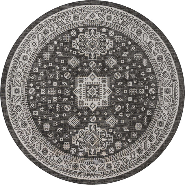 Charcoal Gray 13' 1 x 13' 1 Outdoor Aztec Round Area Rug Weather Resistant for Patio, Deck, Terrace, Balcony, Porch 100% Polypropylene Traditional Carpet Mat for Sale at Rug Engine