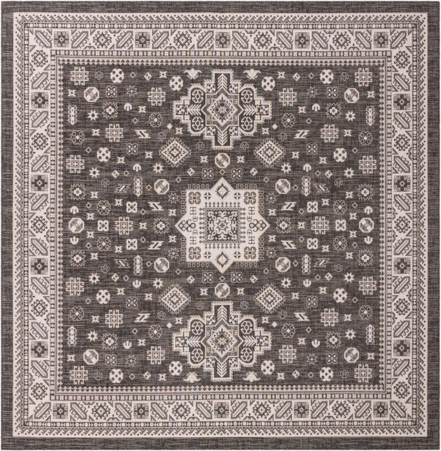 Charcoal Gray 13' 1 x 13' 1 Outdoor Aztec Square Area Rug Weather Resistant for Patio, Deck, Terrace, Balcony, Porch 100% Polypropylene Traditional Carpet Mat for Sale at Rug Engine