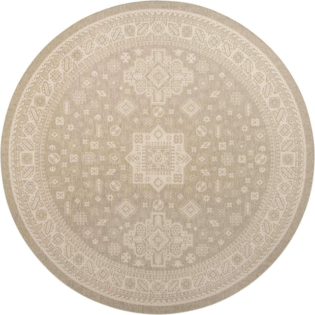 Light Gray 13' 1 x 13' 1 Outdoor Aztec Round Area Rug Weather Resistant for Patio, Deck, Terrace, Balcony, Porch 100% Polypropylene Traditional Carpet Mat for Sale at Rug Engine