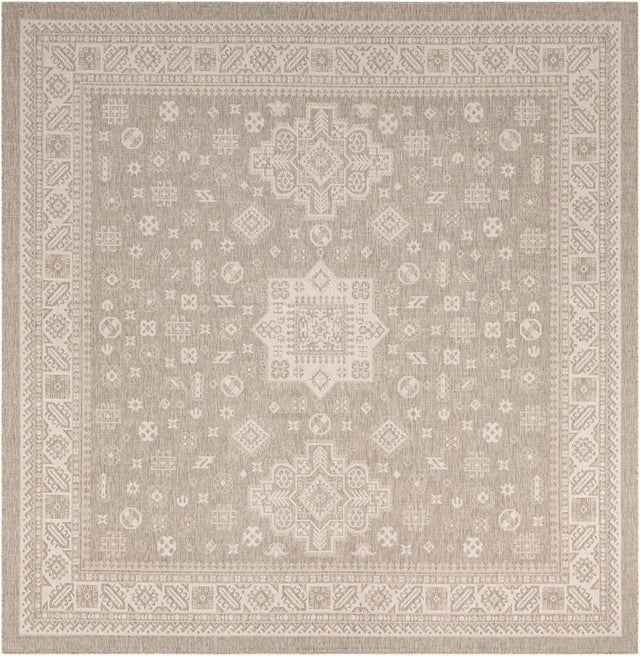 Light Gray 13' 1 x 13' 1 Outdoor Aztec Square Area Rug Weather Resistant for Patio, Deck, Terrace, Balcony, Porch 100% Polypropylene Traditional Carpet Mat for Sale at Rug Engine