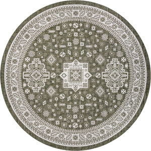 Green 13' 1 x 13' 1 Outdoor Aztec Round Area Rug Weather Resistant for Patio, Deck, Terrace, Balcony, Porch 100% Polypropylene Traditional Carpet Mat for Sale at Rug Engine