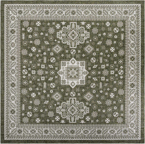 Green 13' 1 x 13' 1 Outdoor Aztec Square Area Rug Weather Resistant for Patio, Deck, Terrace, Balcony, Porch 100% Polypropylene Traditional Carpet Mat for Sale at Rug Engine