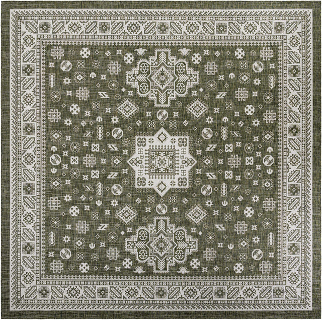 Green 13' 1 x 13' 1 Outdoor Aztec Square Area Rug Weather Resistant for Patio, Deck, Terrace, Balcony, Porch 100% Polypropylene Traditional Carpet Mat for Sale at Rug Engine