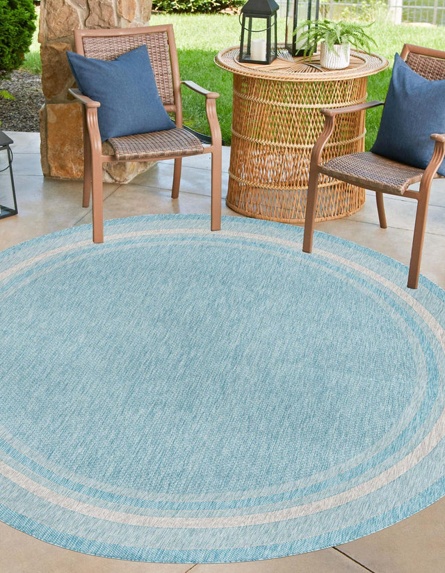 Aquamarine 13' 1 x 13' 1 Outdoor Border Round Area Rug Weather Resistant for Patio, Deck, Terrace, Balcony, Porch 100% Polypropylene Classic Bordered Carpet for Sale at Rug Engine