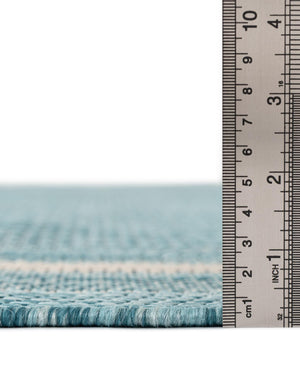 Aquamarine 10' 8 x 10' 8 Outdoor Border Round Area Rug Weather Resistant for Patio, Deck, Terrace, Balcony, Porch 100% Polypropylene Classic Bordered Carpet for Sale at Rug Engine