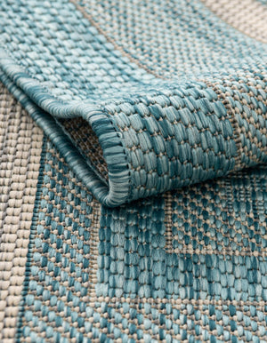 Aquamarine 13' 1 x 13' 1 Outdoor Border Round Area Rug Weather Resistant for Patio, Deck, Terrace, Balcony, Porch 100% Polypropylene Classic Bordered Carpet for Sale at Rug Engine