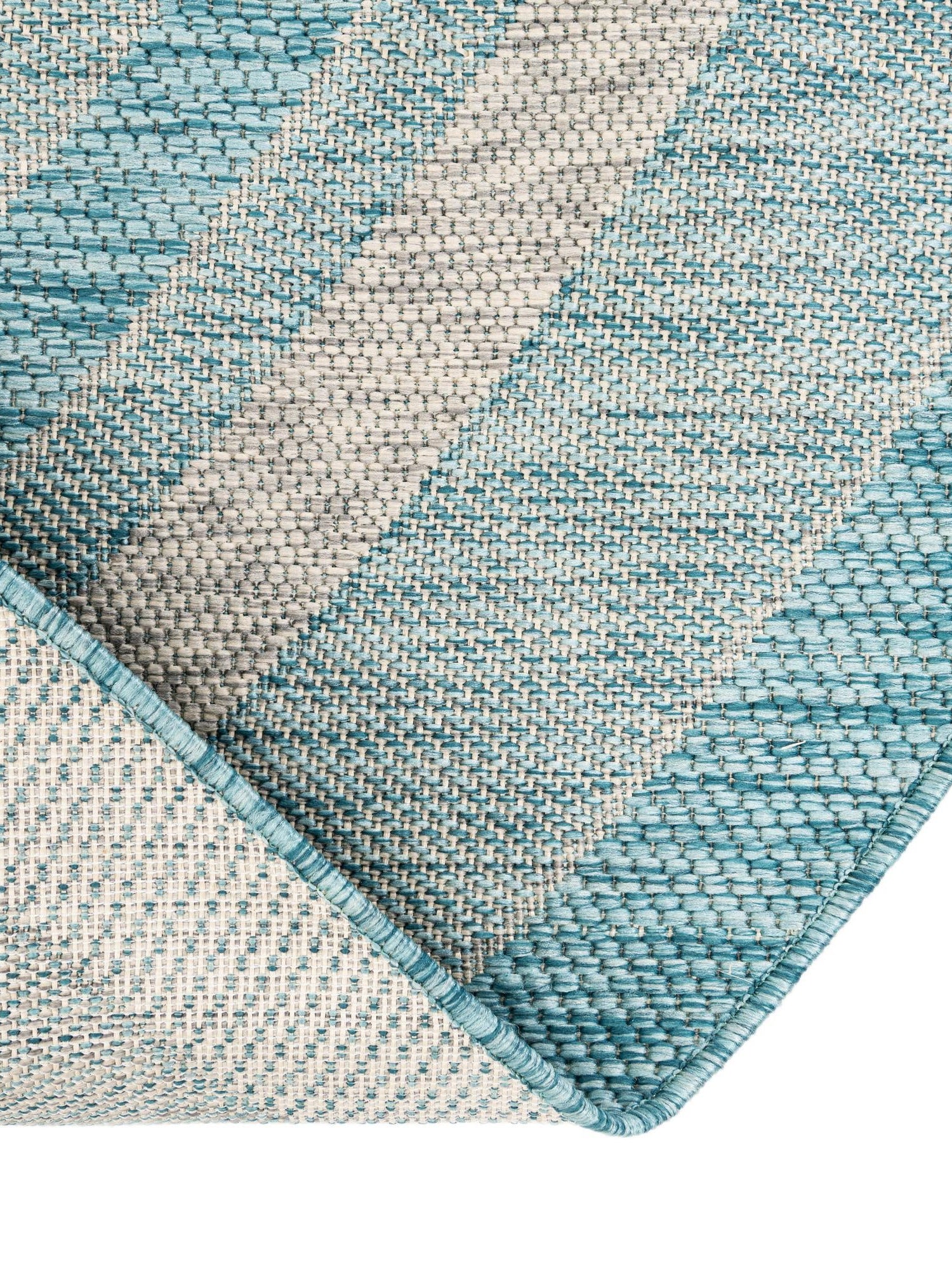 Aquamarine 10' 8 x 10' 8 Outdoor Border Round Area Rug Weather Resistant for Patio, Deck, Terrace, Balcony, Porch 100% Polypropylene Classic Bordered Carpet for Sale at Rug Engine
