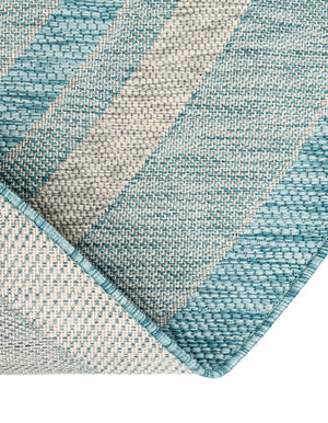 Aquamarine 10' 8 x 10' 8 Outdoor Border Round Area Rug Weather Resistant for Patio, Deck, Terrace, Balcony, Porch 100% Polypropylene Classic Bordered Carpet for Sale at Rug Engine