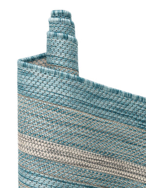 Aquamarine 13' 1 x 13' 1 Outdoor Border Round Area Rug Weather Resistant for Patio, Deck, Terrace, Balcony, Porch 100% Polypropylene Classic Bordered Carpet for Sale at Rug Engine