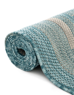 Aquamarine 13' 1 x 13' 1 Outdoor Border Round Area Rug Weather Resistant for Patio, Deck, Terrace, Balcony, Porch 100% Polypropylene Classic Bordered Carpet for Sale at Rug Engine