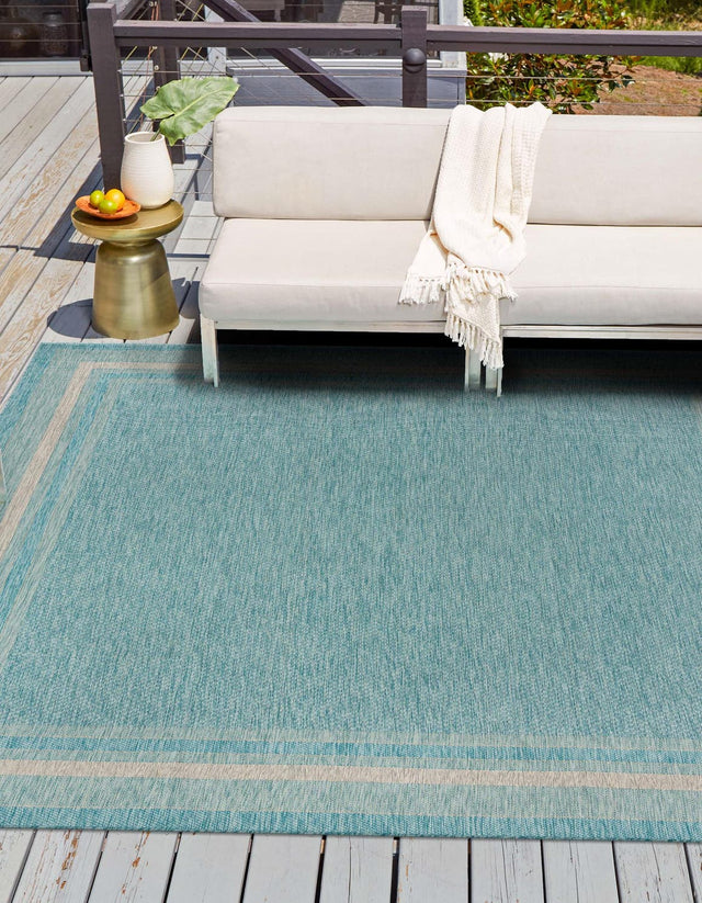 Aquamarine 13' 1 x 13' 1 Outdoor Border Square Area Rug Weather Resistant for Patio, Deck, Terrace, Balcony, Porch 100% Polypropylene Classic Bordered Carpet for Sale at Rug Engine