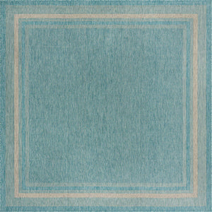 Aquamarine 10' 8 x 10' 8 Outdoor Border Square Area Rug Weather Resistant for Patio, Deck, Terrace, Balcony, Porch 100% Polypropylene Classic Bordered Carpet for Sale at Rug Engine