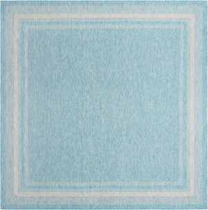 Aquamarine 13' 1 x 13' 1 Outdoor Border Square Area Rug Weather Resistant for Patio, Deck, Terrace, Balcony, Porch 100% Polypropylene Classic Bordered Carpet for Sale at Rug Engine