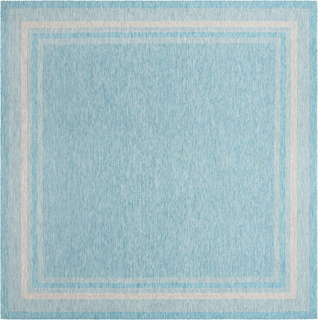 Aquamarine 13' 1 x 13' 1 Outdoor Border Square Area Rug Weather Resistant for Patio, Deck, Terrace, Balcony, Porch 100% Polypropylene Classic Bordered Carpet for Sale at Rug Engine