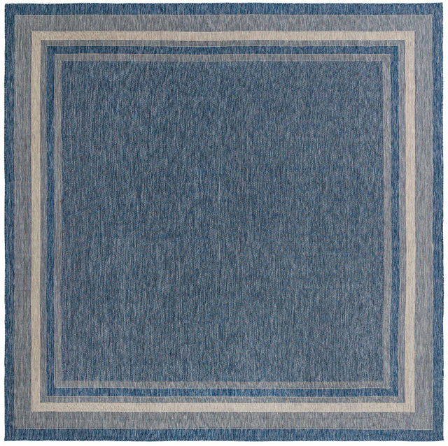 Blue 13' 1 x 13' 1 Outdoor Border Square Area Rug Weather Resistant for Patio, Deck, Terrace, Balcony, Porch 100% Polypropylene Classic Bordered Carpet for Sale at Rug Engine