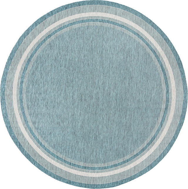 Teal 13' 1 x 13' 1 Outdoor Border Round Area Rug Weather Resistant for Patio, Deck, Terrace, Balcony, Porch 100% Polypropylene Classic Bordered Carpet for Sale at Rug Engine