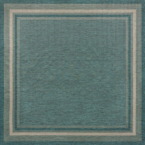 Teal 13' 1 x 13' 1 Outdoor Border Square Area Rug Weather Resistant for Patio, Deck, Terrace, Balcony, Porch 100% Polypropylene Classic Bordered Carpet for Sale at Rug Engine