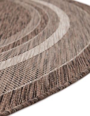 Brown 5' 3 x 5' 3 Outdoor Border Round Area Rug Weather Resistant for Patio, Deck, Terrace, Balcony, Porch 100% Polypropylene Classic Bordered Carpet for Sale at Rug Engine