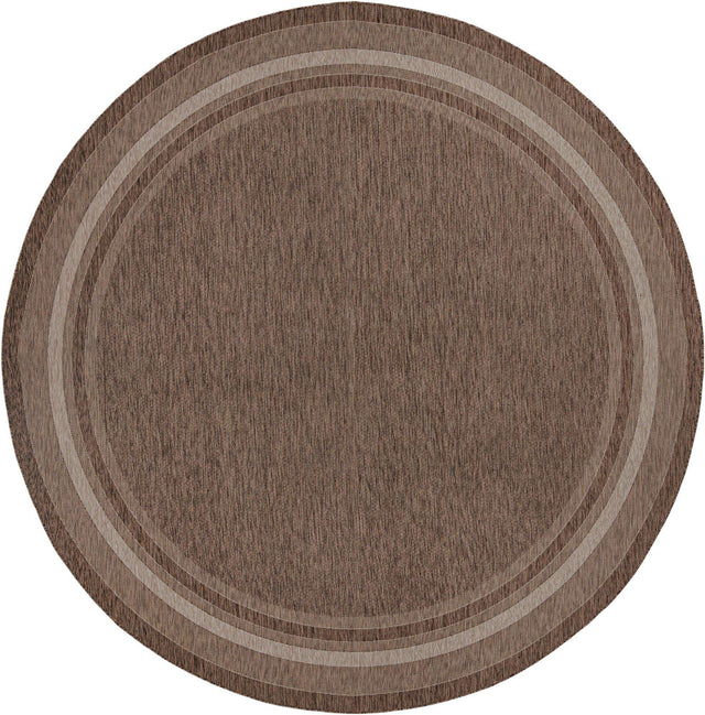 Brown 13' 1 x 13' 1 Outdoor Border Round Area Rug Weather Resistant for Patio, Deck, Terrace, Balcony, Porch 100% Polypropylene Classic Bordered Carpet for Sale at Rug Engine