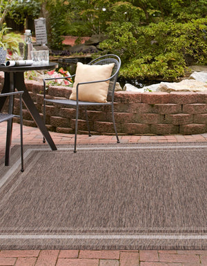 Brown 10' x 10' Outdoor Border Square Rug