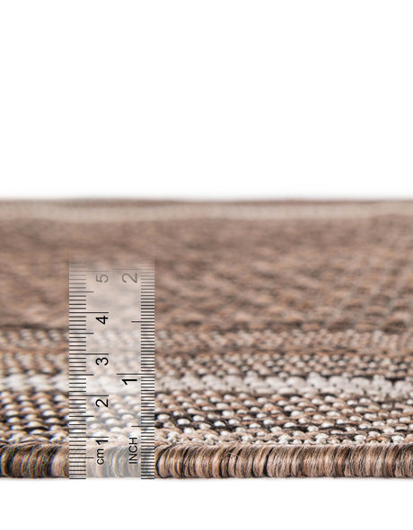 Brown 7' 10 x 7' 10 Outdoor Border Square Area Rug Weather Resistant for Patio, Deck, Terrace, Balcony, Porch 100% Polypropylene Classic Bordered Carpet for Sale at Rug Engine