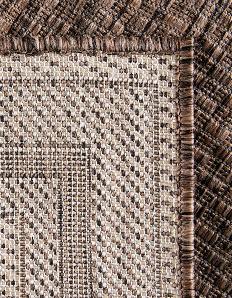 Brown 7' 10 x 7' 10 Outdoor Border Square Area Rug Weather Resistant for Patio, Deck, Terrace, Balcony, Porch 100% Polypropylene Classic Bordered Carpet for Sale at Rug Engine