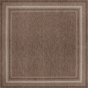 Brown 13' 1 x 13' 1 Outdoor Border Square Area Rug Weather Resistant for Patio, Deck, Terrace, Balcony, Porch 100% Polypropylene Classic Bordered Carpet for Sale at Rug Engine