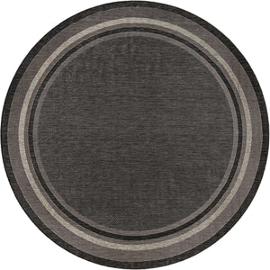 Black 13' 1 x 13' 1 Outdoor Border Round Area Rug Weather Resistant for Patio, Deck, Terrace, Balcony, Porch 100% Polypropylene Classic Bordered Carpet for Sale at Rug Engine
