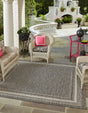 Black 13' 1 x 13' 1 Outdoor Border Square Area Rug Weather Resistant for Patio, Deck, Terrace, Balcony, Porch 100% Polypropylene Classic Bordered Carpet for Sale at Rug Engine