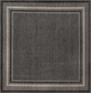 Black 13' 1 x 13' 1 Outdoor Border Square Area Rug Weather Resistant for Patio, Deck, Terrace, Balcony, Porch 100% Polypropylene Classic Bordered Carpet for Sale at Rug Engine