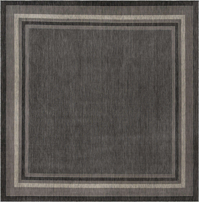 Black 13' 1 x 13' 1 Outdoor Border Square Area Rug Weather Resistant for Patio, Deck, Terrace, Balcony, Porch 100% Polypropylene Classic Bordered Carpet for Sale at Rug Engine