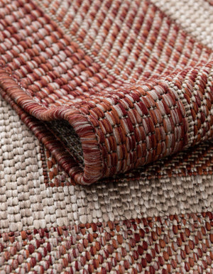Rust Red 10' x 10' Outdoor Border Round Area Rug Weather Resistant for Patio, Deck, Terrace, Balcony, Porch 100% Polypropylene Classic Bordered Carpet for Sale at Rug Engine