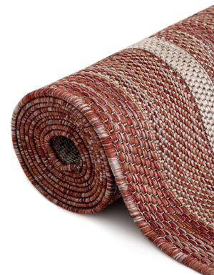 Rust Red 7' 10 x 7' 10 Outdoor Border Round Area Rug Weather Resistant for Patio, Deck, Terrace, Balcony, Porch 100% Polypropylene Classic Bordered Carpet for Sale at Rug Engine