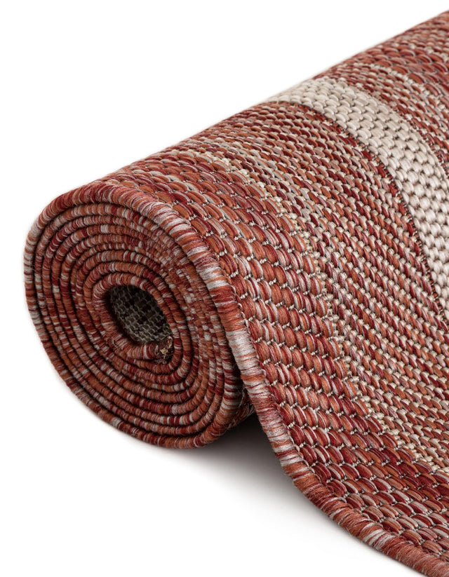 Rust Red 10' x 10' Outdoor Border Round Area Rug Weather Resistant for Patio, Deck, Terrace, Balcony, Porch 100% Polypropylene Classic Bordered Carpet for Sale at Rug Engine