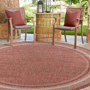 Rust Red 6' 1 x 6' 1 Outdoor Border Round Area Rug Weather Resistant for Patio, Deck, Terrace, Balcony, Porch 100% Polypropylene Classic Bordered Carpet for Sale at Rug Engine