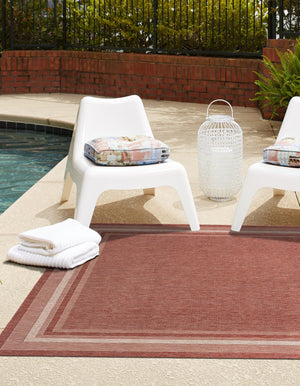 Rust Red 7' 10 x 7' 10 Outdoor Border Square Area Rug Weather Resistant for Patio, Deck, Terrace, Balcony, Porch 100% Polypropylene Classic Bordered Carpet for Sale at Rug Engine