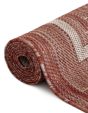 Rust Red 7' 10 x 7' 10 Outdoor Border Square Area Rug Weather Resistant for Patio, Deck, Terrace, Balcony, Porch 100% Polypropylene Classic Bordered Carpet for Sale at Rug Engine