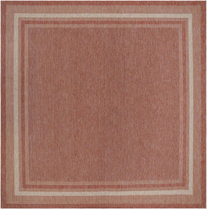 Rust Red 13' 1 x 13' 1 Outdoor Border Square Area Rug Weather Resistant for Patio, Deck, Terrace, Balcony, Porch 100% Polypropylene Classic Bordered Carpet for Sale at Rug Engine