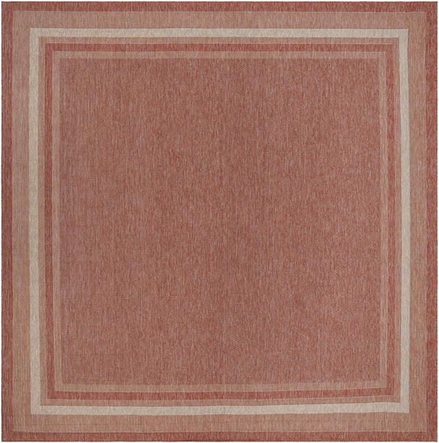 Rust Red 13' 1 x 13' 1 Outdoor Border Square Area Rug Weather Resistant for Patio, Deck, Terrace, Balcony, Porch 100% Polypropylene Classic Bordered Carpet for Sale at Rug Engine