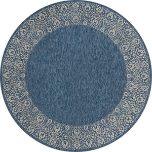 Blue 10' 8 x 10' 8 Outdoor Border Round Area Rug Weather Resistant for Patio, Deck, Terrace, Balcony, Porch 100% Polypropylene Classic Bordered Carpet for Sale at Rug Engine