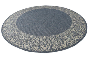 Blue 13' 1 x 13' 1 Outdoor Border Round Area Rug Weather Resistant for Patio, Deck, Terrace, Balcony, Porch 100% Polypropylene Classic Bordered Carpet for Sale at Rug Engine