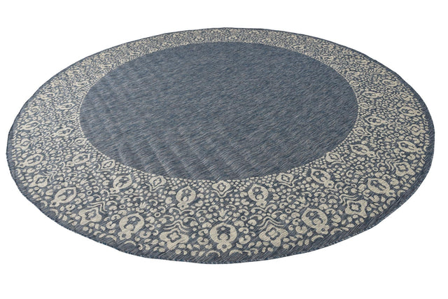 Blue 13' 1 x 13' 1 Outdoor Border Round Area Rug Weather Resistant for Patio, Deck, Terrace, Balcony, Porch 100% Polypropylene Classic Bordered Carpet for Sale at Rug Engine