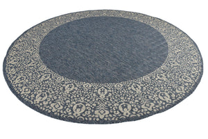 Blue 13' 1 x 13' 1 Outdoor Border Round Area Rug Weather Resistant for Patio, Deck, Terrace, Balcony, Porch 100% Polypropylene Classic Bordered Carpet for Sale at Rug Engine