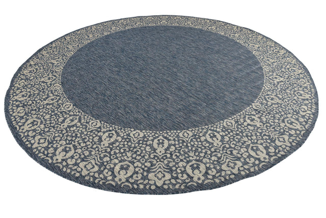 Blue 13' 1 x 13' 1 Outdoor Border Round Area Rug Weather Resistant for Patio, Deck, Terrace, Balcony, Porch 100% Polypropylene Classic Bordered Carpet for Sale at Rug Engine