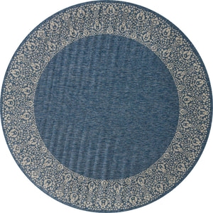 Blue 13' 1 x 13' 1 Outdoor Border Round Area Rug Weather Resistant for Patio, Deck, Terrace, Balcony, Porch 100% Polypropylene Classic Bordered Carpet for Sale at Rug Engine