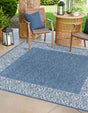 Blue 13' 1 x 13' 1 Outdoor Border Square Area Rug Weather Resistant for Patio, Deck, Terrace, Balcony, Porch 100% Polypropylene Classic Bordered Carpet for Sale at Rug Engine