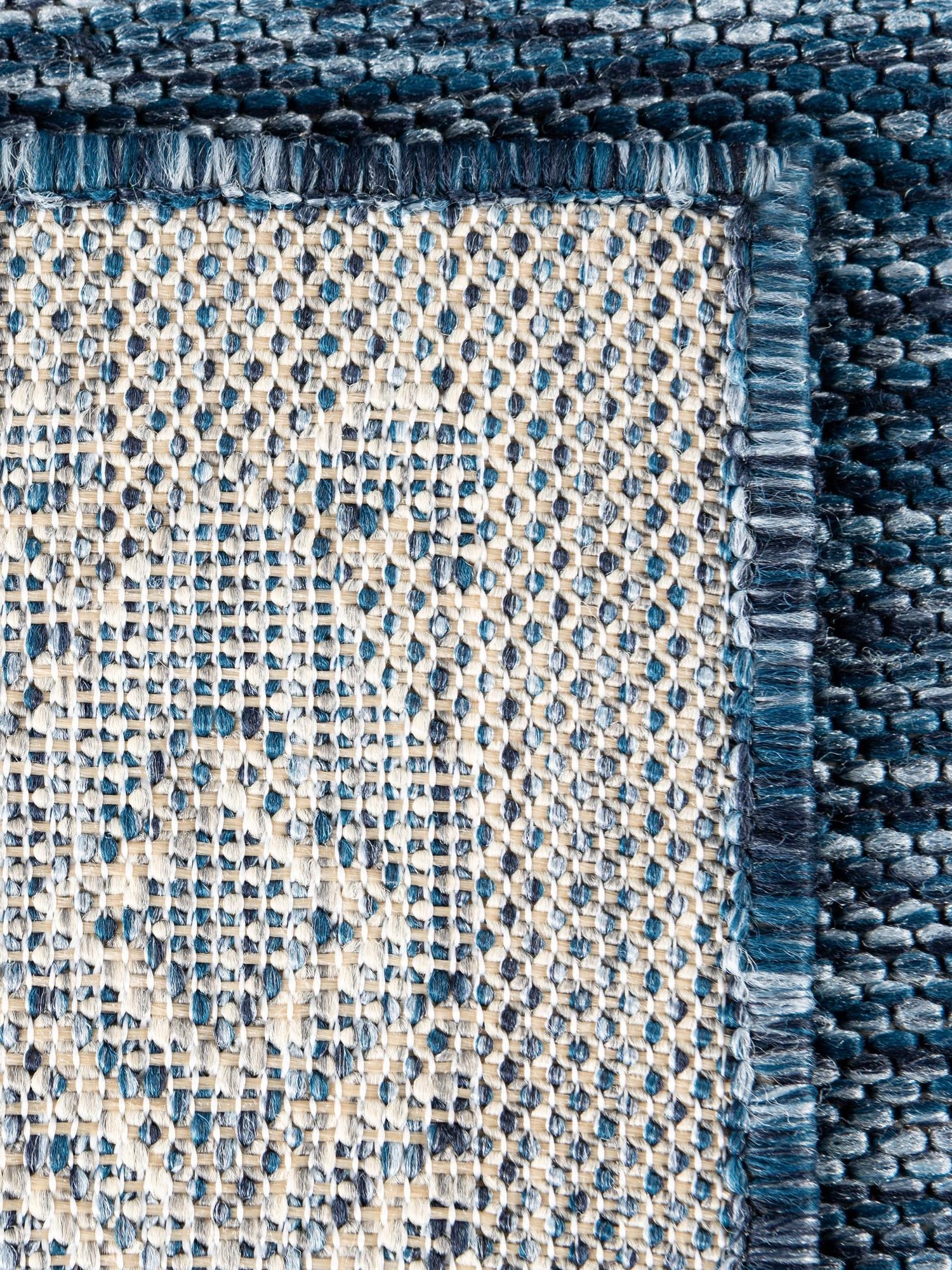 Blue 10' 8 x 10' 8 Outdoor Border Square Area Rug Weather Resistant for Patio, Deck, Terrace, Balcony, Porch 100% Polypropylene Classic Bordered Carpet for Sale at Rug Engine