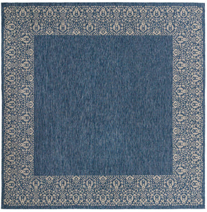 Blue 13' 1 x 13' 1 Outdoor Border Square Area Rug Weather Resistant for Patio, Deck, Terrace, Balcony, Porch 100% Polypropylene Classic Bordered Carpet for Sale at Rug Engine