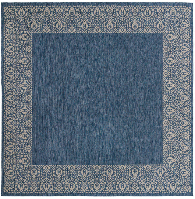 Blue 13' 1 x 13' 1 Outdoor Border Square Area Rug Weather Resistant for Patio, Deck, Terrace, Balcony, Porch 100% Polypropylene Classic Bordered Carpet for Sale at Rug Engine